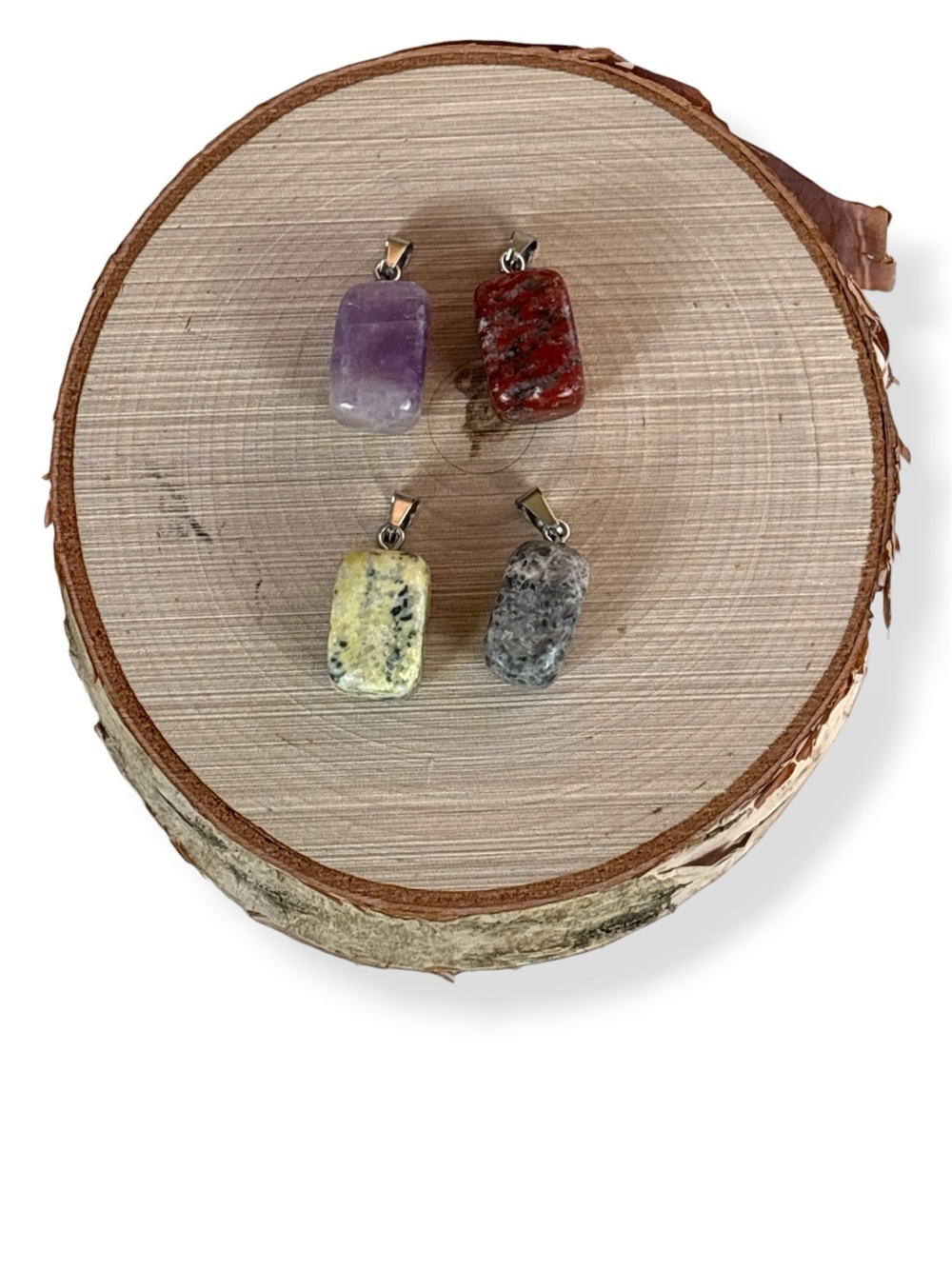 Bohemian Rectangle Natural Stone Pendant Purple, Red, Yellow, grey lot of 4